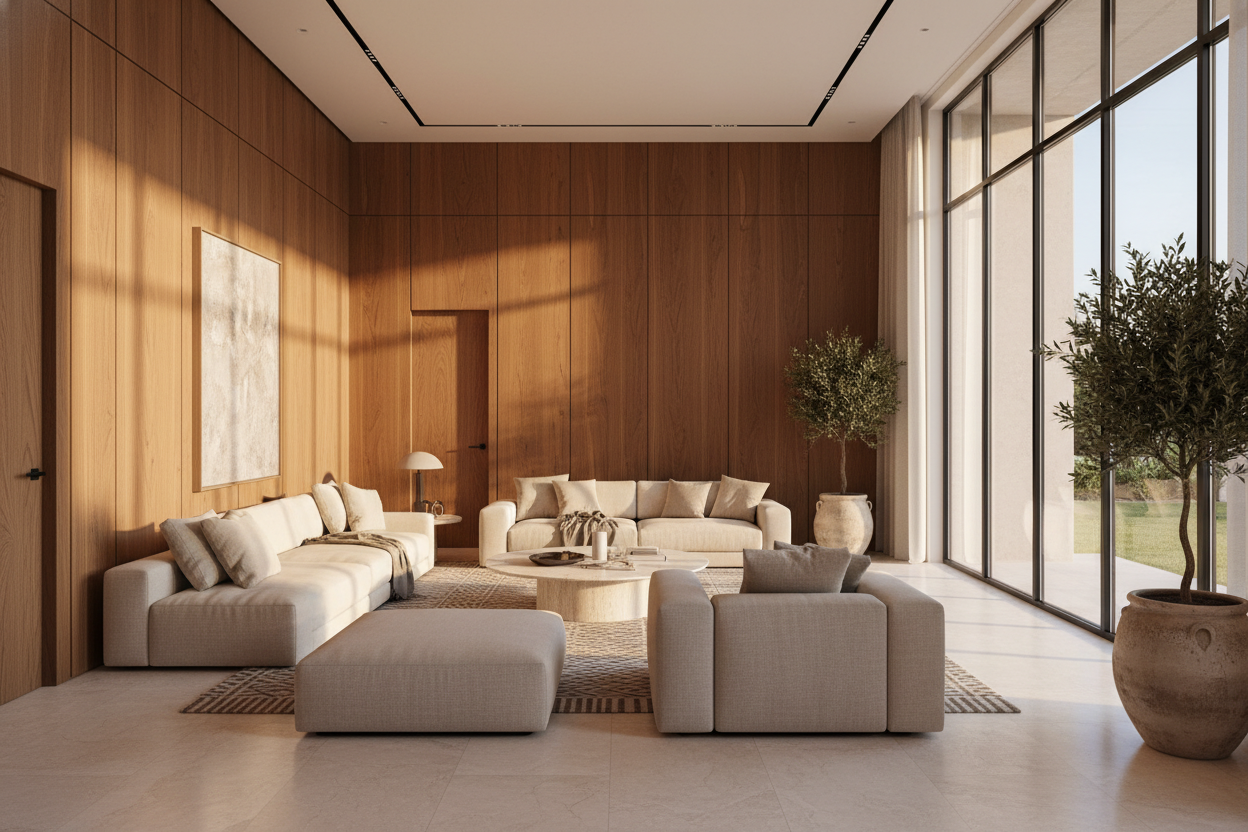 Editorial photograph of a renovated Arabian Ranches villa living room